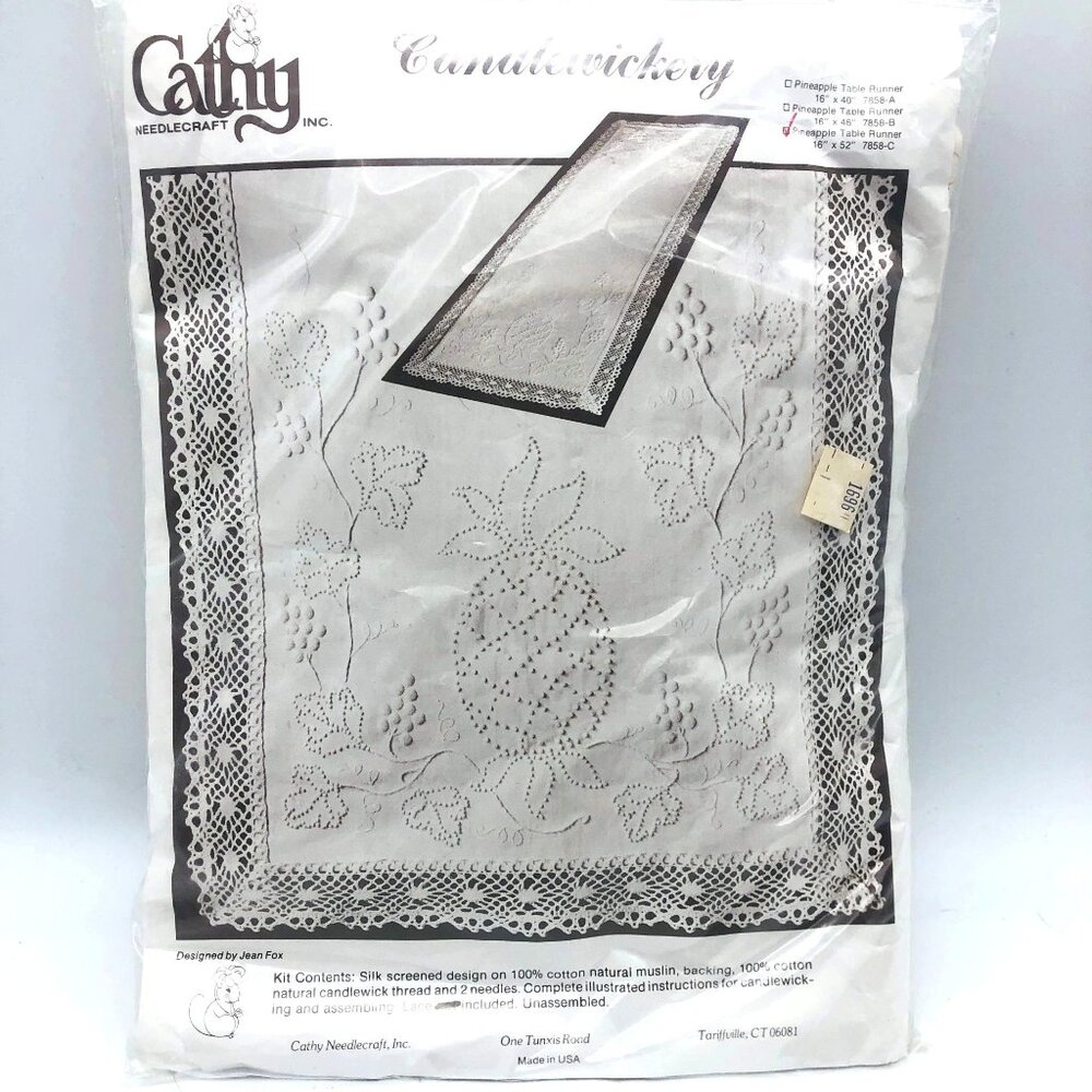 Cathy Needlecraft Candlewickery Pineapple Table Runner Kit 16x52 Sealed Vtg New